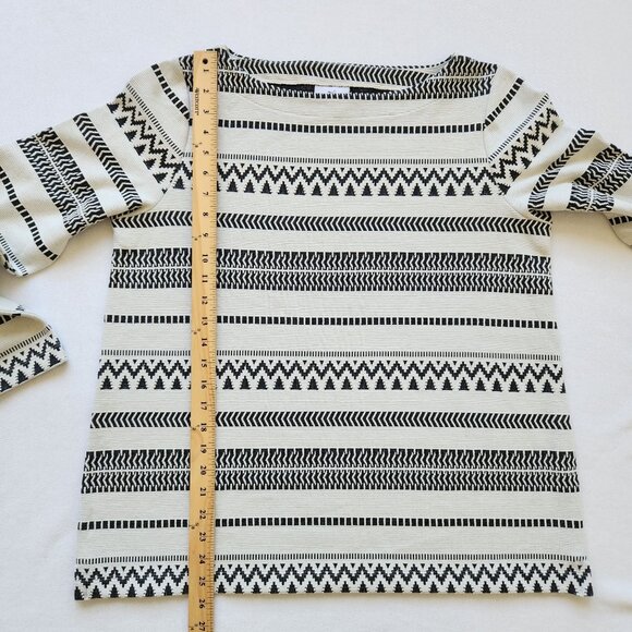 J Jill Black White Textured Knit Boatneck Striped Sweater Fall Cabin Scandi - Picture 7 of 8